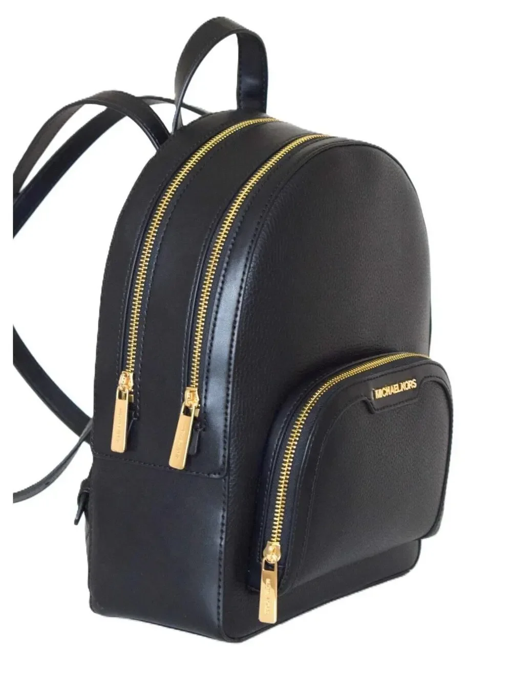Michael Kors Black Jaycee Women's Zip Pocket Pebbled Leather Medium  Backpack